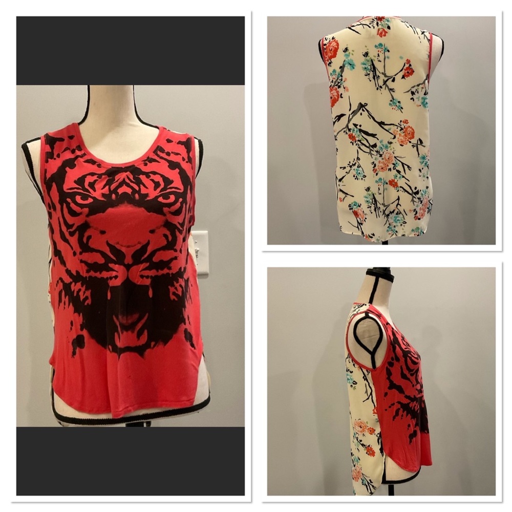 Xhilaration tiger and floral hi-lo tank, medium